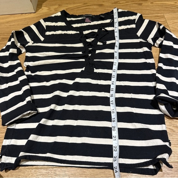 MAISON SCOTCH/  SCOTCH AND SODA LACE UP STRIPPED LONG SLEEVE TEE-1 - Picture 10 of 13
